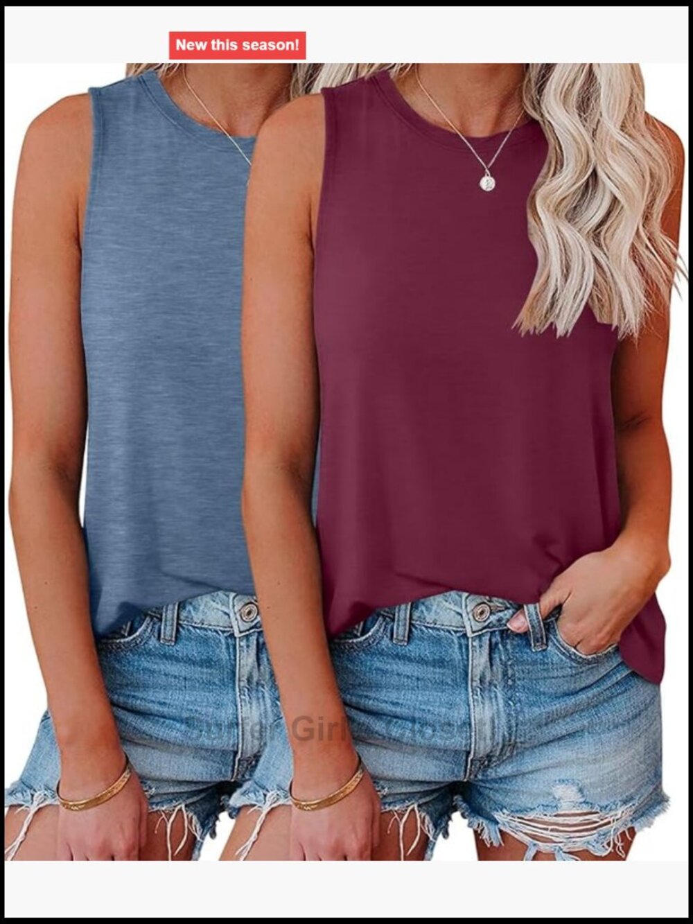 2 Pack Women's Sleeveless Tank Tops Crew Neck Loose Fit Summer Shirts